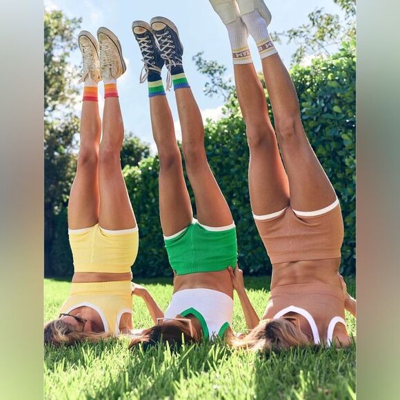 Aerie Women's Offline Shortie Shorts Ribbed in Green White Retro Size XS - Picture 1 of 6